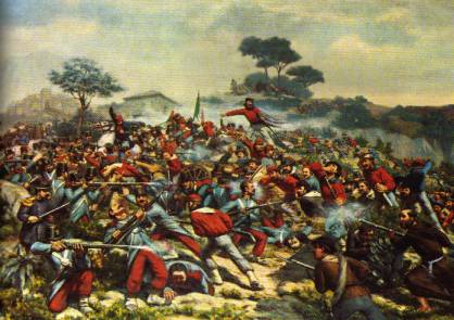 The battle of Calatafimi in a painting of R.Legat